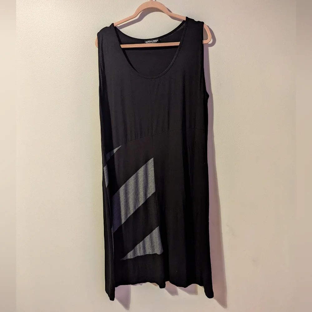 KOKOMARINA Black Grey Abstract Lagenlook Casual Soft Midi Dress Size 2 XLarge - Picture 2 of 12